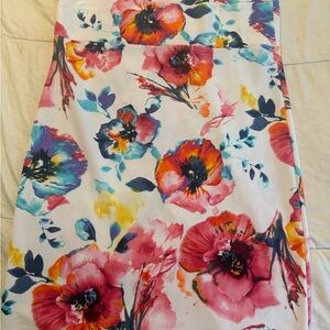 Agnes & Dora White Floral Pencil Skirt with Pink, Orange, Blue Accents